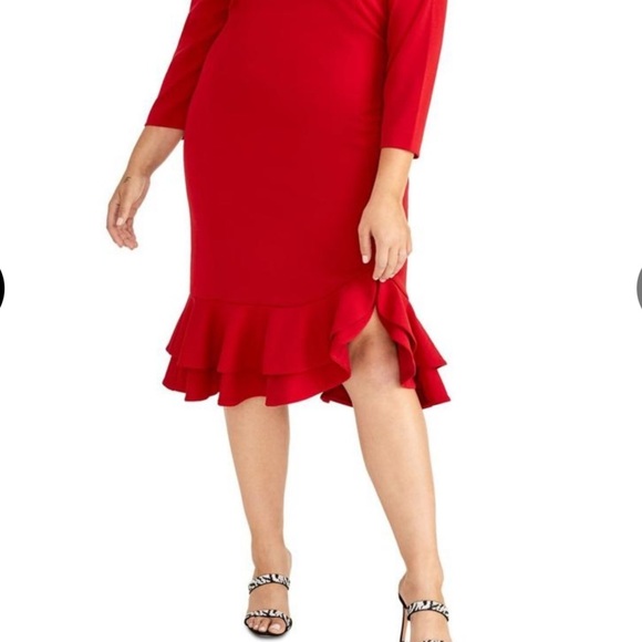 Women’s Formal Dress Plus Size 22W Red Long Sleeve Rachel Rachel Roy Ruffle Hem - Picture 7 of 7